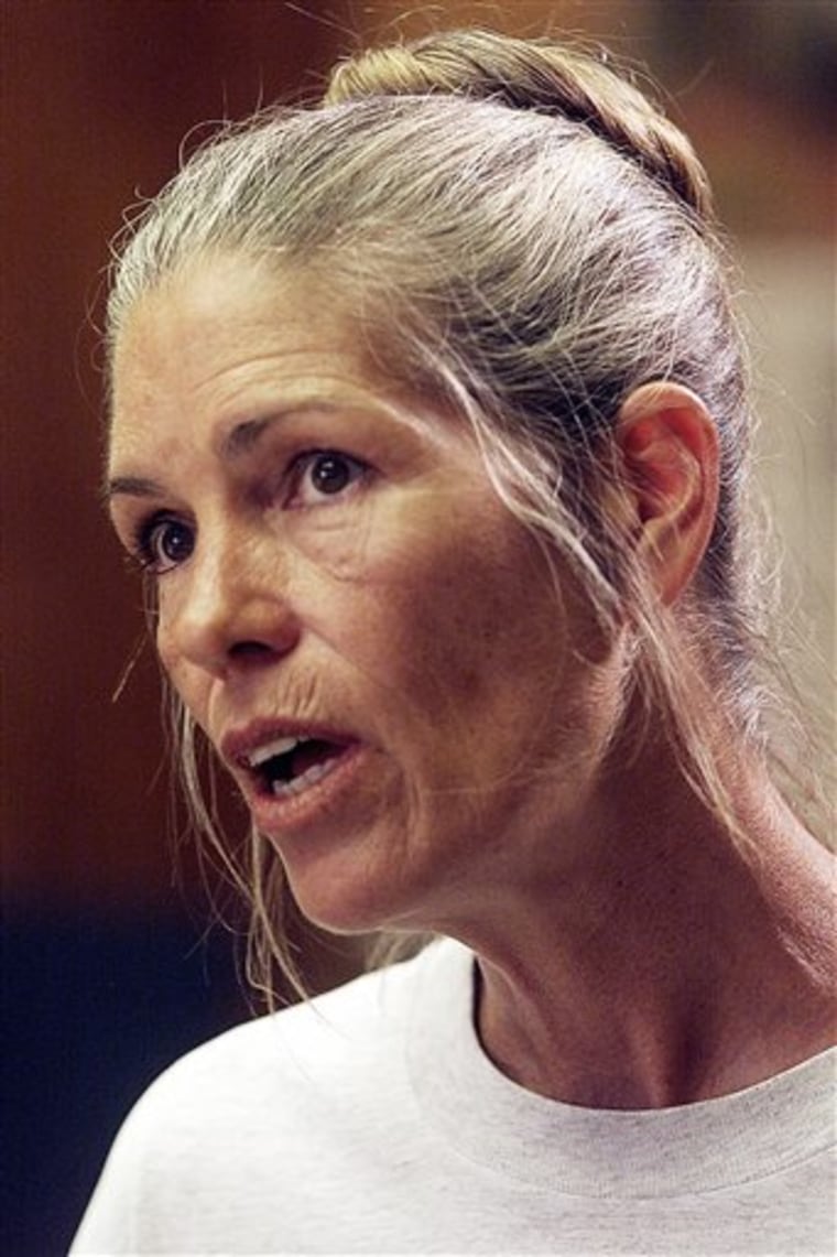 Leslie Van Houten, a former Charles Manson follower, at a parole hearing at the California Institution for Women in Corona, Calif.